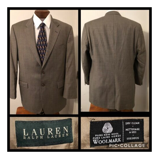 Lauren Ralph Lauren Mens Gray Wool Classic Fit Blazer Sport Coat Jacket SIZE 42L image {1}