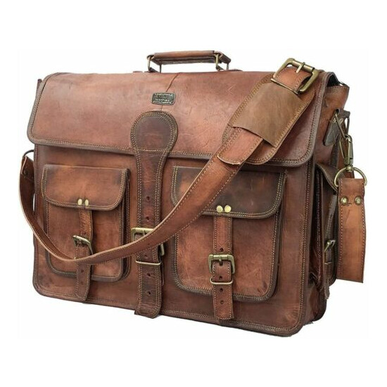 14" Vintage Handmade Men Leather Messenger Bag Laptop Briefcase Satchel For Mens image {2}