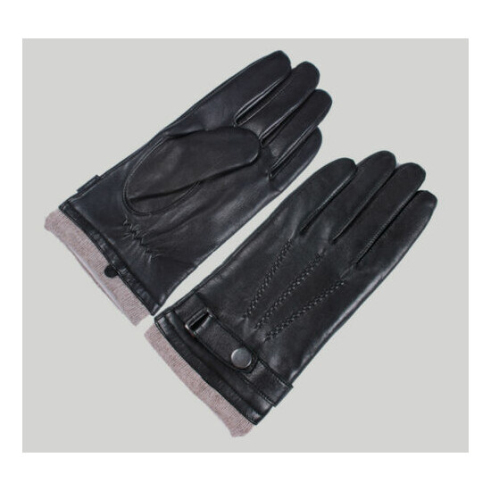 Men's Black Deluxe Fashion Genuine Goat Leather Wrist Gloves 3Lines Touch Screen image {3}