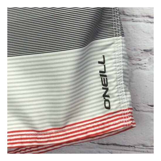 O'Neill Men’s Striped Board Shorts Size 33 Red White Black Swim Beach Sailing image {2}