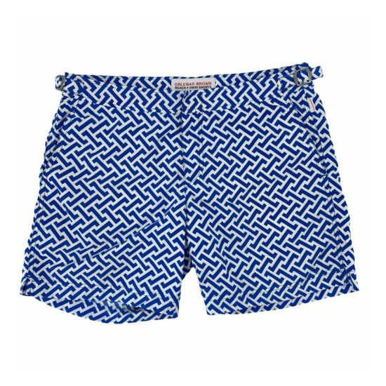 Orlebar Brown Bulldog Classic Beach Swim Shorts Mens 32 Geometric Blue White image {1}