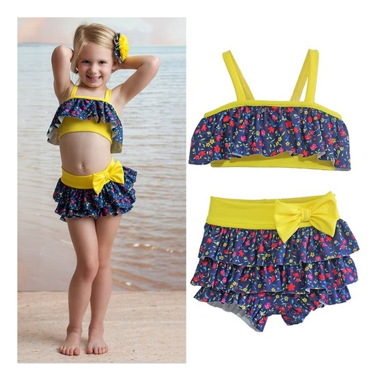 Baby Swimsuit Girl Toddler Summer Swinsuit 2 Piece Swimwear Floral Mermaid Print image {1}