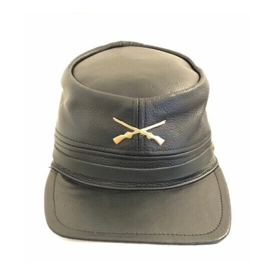 Black Civil War Cap 100% Genuine Leather Adjustable image {1}