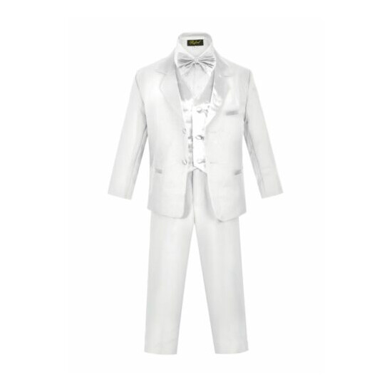 Toddler Boys Tuxedo suit 5pc set coat,Satin vest,striated pant,shirt,bow tie  image {2}