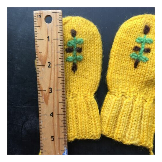 Handmade Vintage Knit Yellow Mittens and Blue Pom Booties Slippers image {3}