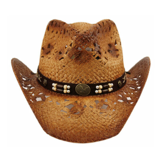 Cowboy Hat Eagle Beads Straw Vintage Studded Leather Western Concert Men's Hat image {1}