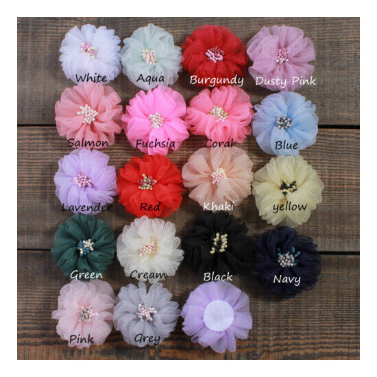 20PCS 5.5CM Fashion Tulle Silk Hair Fabric Flower With Match Stick Center  image {1}