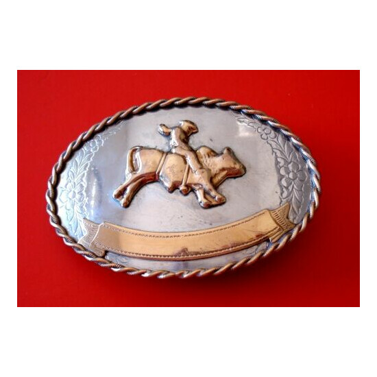 Vintage Western Cowboy Bullrider Nickel Silver Belt Buckle image {3}