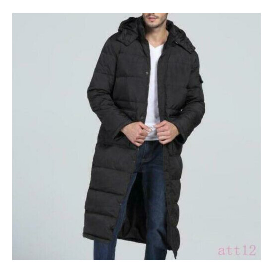 Men Long Puffer Warm Full Length Hooded Parka Down cotton Winter JacketCoatBlack image {1}