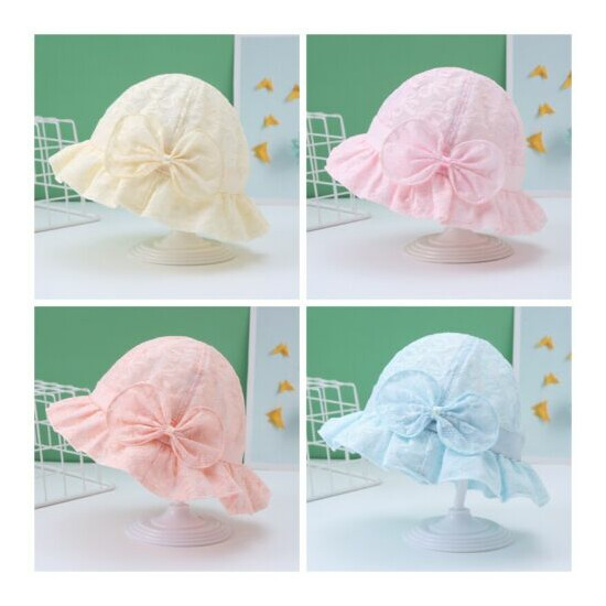 Toddler Baby Girls Floppy Hat Lace Embroidered Wide Brim Bow Sun Protection Cap image {1}