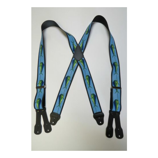 X Style 2" Wide MAHI-MAHI. BUTTON ON MEN S Suspenders,CLIPS, SNAPS. MADE IN USA image {1}