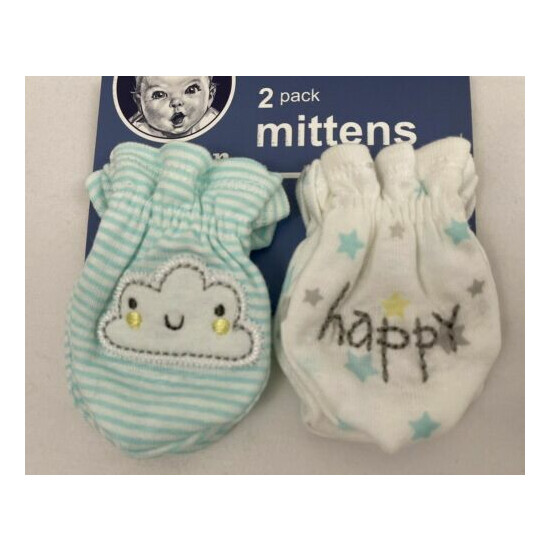 Set of 2 Pair Gerber Baby Mittens, 0-3 Months, Pastel Green/White image {3}