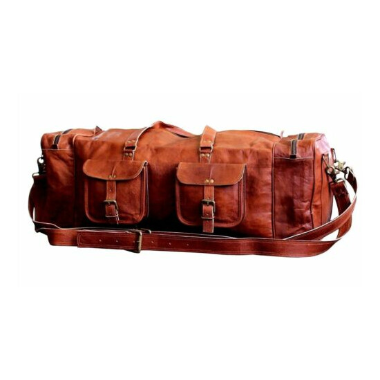 30" Real Brown Leather Duffle Bag Sports Gym Bag weekend Travel AirCabin Luggage image {6}