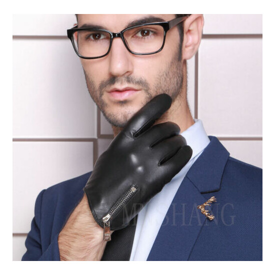 KIMOBAA Man Side Zipper Whole Piece Of Real Italy Leather Short Gloves Black image {1}