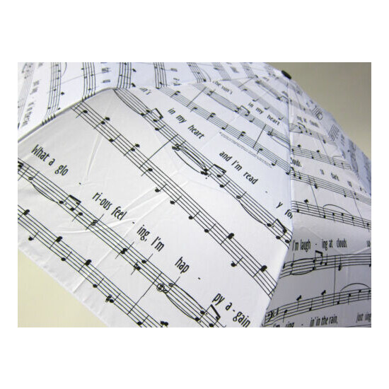 WHITE SINGING IN THE RAIN UMBRELLA MINI SMALL COMPACT MUSIC NOTES GIFT Thumb {3}