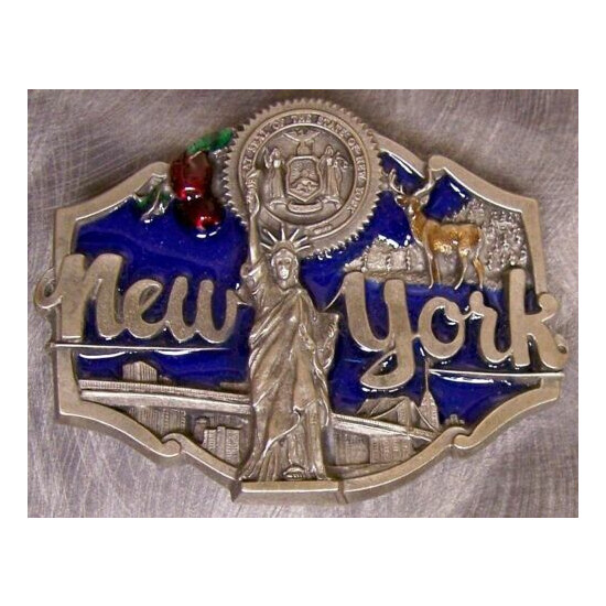 Pewter Belt Buckle State of New York colored NEW image {1}