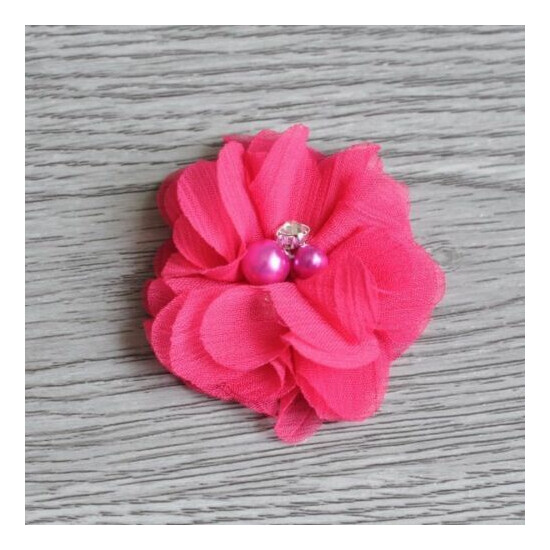 30pcs 2" Hair Accessories Fabric Chiffon Flower With Pearls For Headbands image {3}