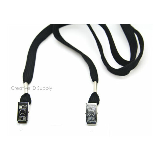LOT 500 TWIST-FREE 1/2" WIDE NECK LANYARD WITH BULLDOG CLIP ON EACH END - BLACK image {2}