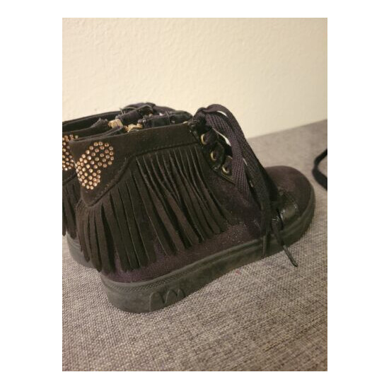 CRB girl black high top sneakers with fringe youth size l m image {3}