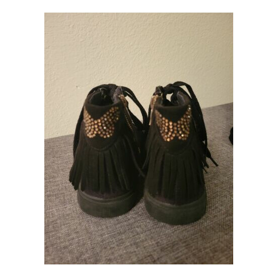 CRB girl black high top sneakers with fringe youth size l m image {2}