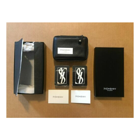 YVES SAINT LAURENT YSL TWO SEALED DECKS BLACK LEATHER PLAYING CARD CASE AND BOX! image {1}