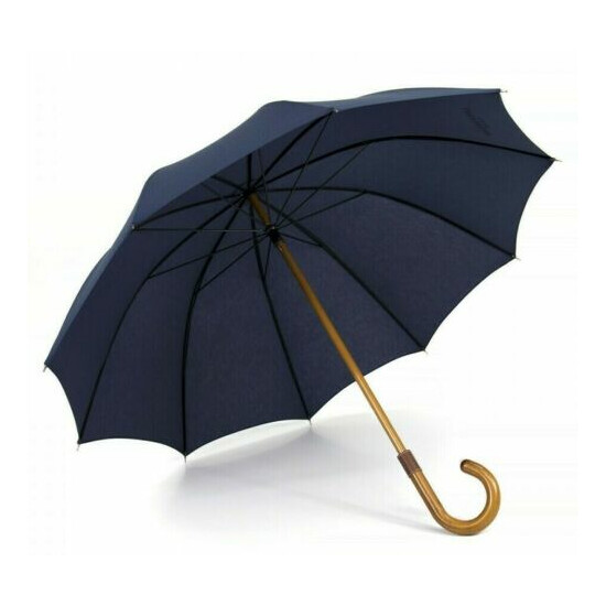 Longchamp Classique Long Maple Wood Handle Walking Stick Umbrella Blue Unisex image {1}