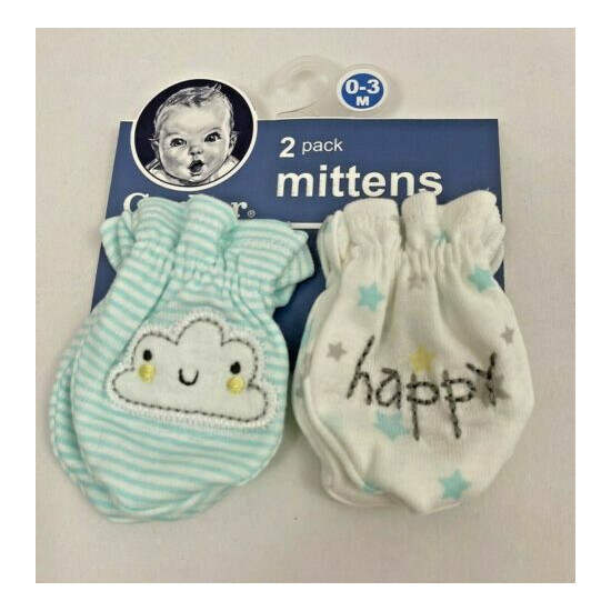 Set of 2 Pair Gerber Baby Mittens, 0-3 Months, Pastel Green/White image {1}
