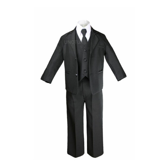 6pc Baby Boys Formal Wedding Black Vest Suits Tuxedo Extra Color Necktie Set S-7 image {4}