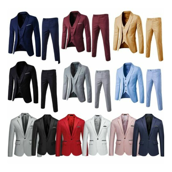 Mens 3-Pieces Suit Notch Lapel One Button Slim Fit Formal Blazer Vest Pants Set image {1}