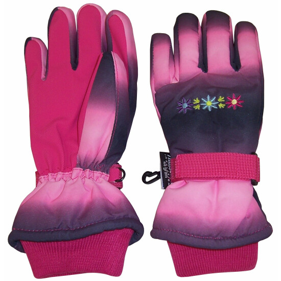 NICE CAPS Girls Childrens Thinsulate Waterproof Floral Ski Winter Snow Gloves image {3}