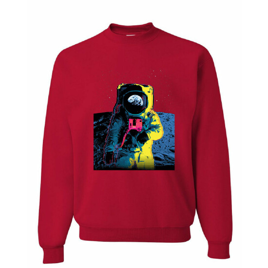 Neon Astronaut Sweatshirt Moon Landing Space Travel Universe Earth Sweater image {4}