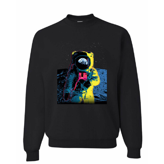 Neon Astronaut Sweatshirt Moon Landing Space Travel Universe Earth Sweater image {2}