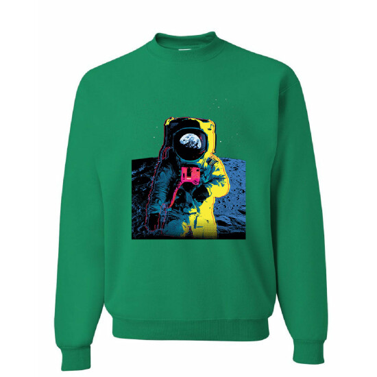 Neon Astronaut Sweatshirt Moon Landing Space Travel Universe Earth Sweater image {3}