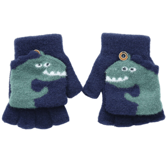 Kids Children Knitted Half Finger Gloves Flip Cover Winter Warm Cartoon Mittens image {4}