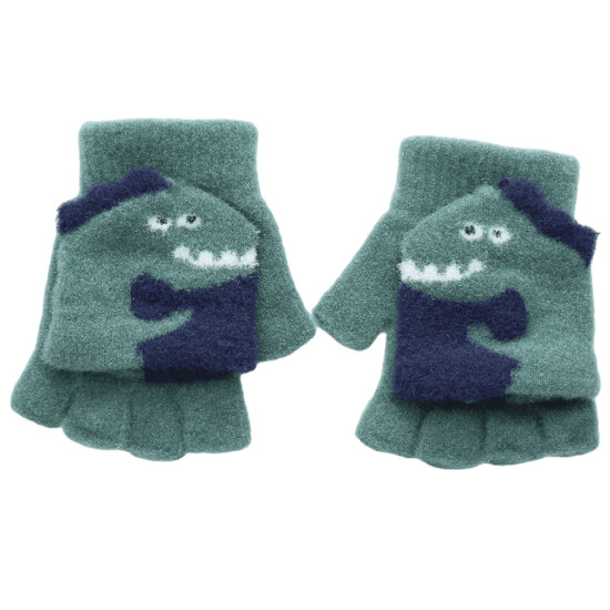 Kids Children Knitted Half Finger Gloves Flip Cover Winter Warm Cartoon Mittens image {3}