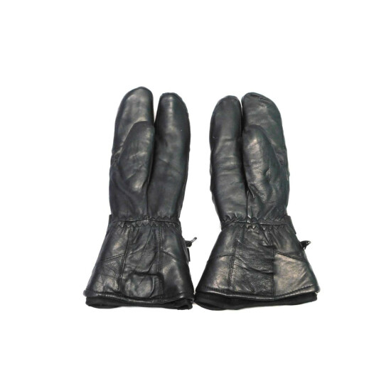 GKS II Ganka Size M Black Leather 3 Finger Gloves Split Mittens Insulated Mens M image {2}