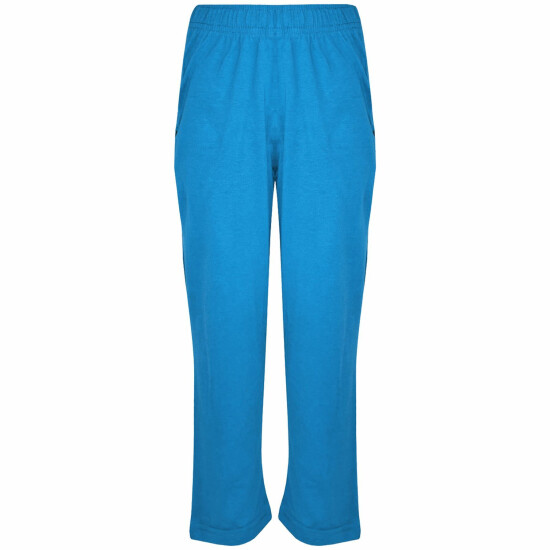 Kids Girls Boys Pyjamas Designer Plain Blue Contrast Sleeves Nightwear PJS 2-13Y image {4}