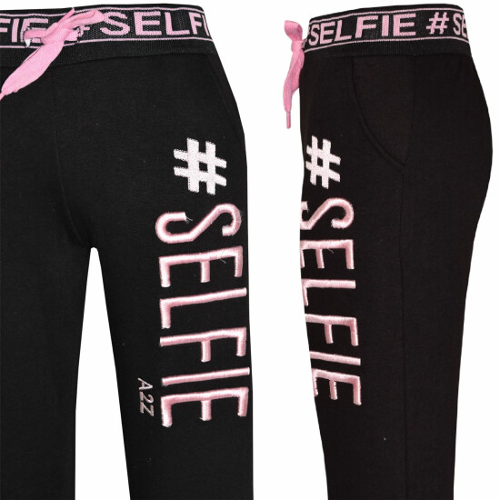 Kids Girls Tracksuit Designer's #Selfie Embroidered Top Bottom Jogging Suit 5-13 image {5}