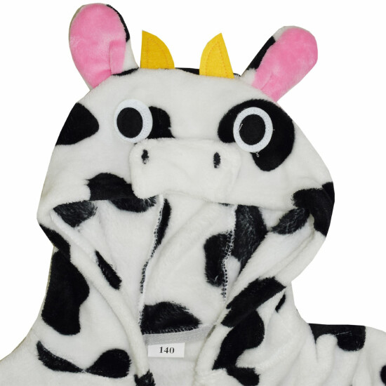 Kids Girls Bathrobe 3D Animal Cow Fleece Dressing Gown Nightwear Loungewear 2-13 image {3}