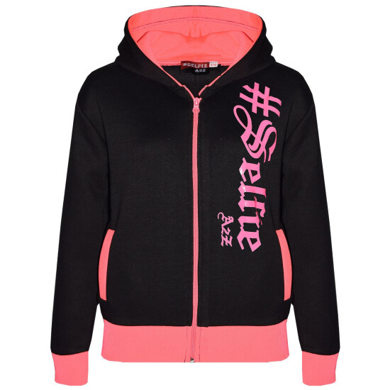 Kids #SELFIE Neon Pink Tracksuit Hoodie Sweatpants Zipper Joggers Set Girls image {4}