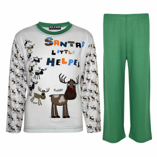 Kids Girls Boys "SANTAS LITTLE HELPER" Christmas Pyjamas Reindeer Rudolph PJ's image {4}