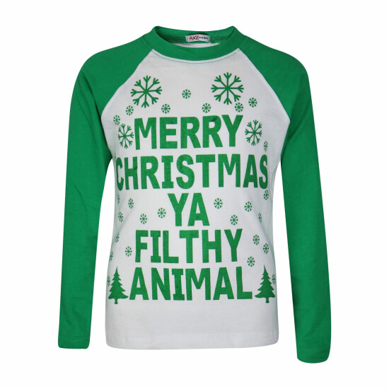 Kids Boys Girls PJS Designer Ya Filthy Animal Green Christmas Pyjamas 2-13 Years image {3}
