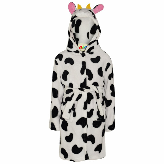 Kids Girls Bathrobe 3D Animal Cow Fleece Dressing Gown Nightwear Loungewear 2-13 image {2}