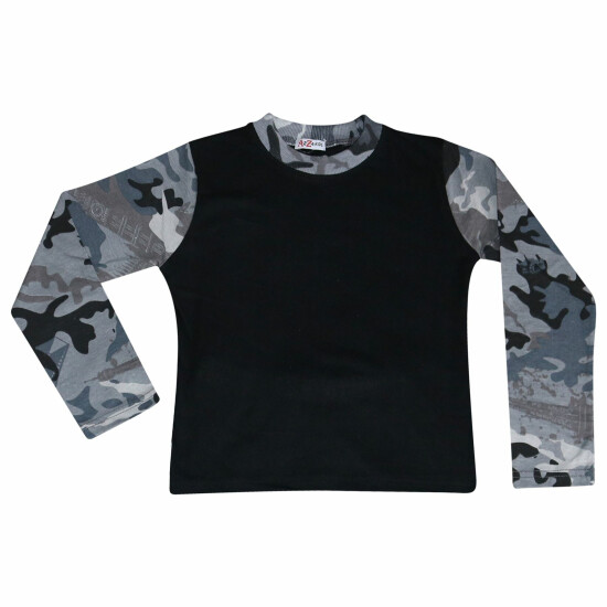Kids Girls Boys Pjs Contrast Camouflage Charcoal Plain Stylish Pyjamas Set 2-13Y image {4}