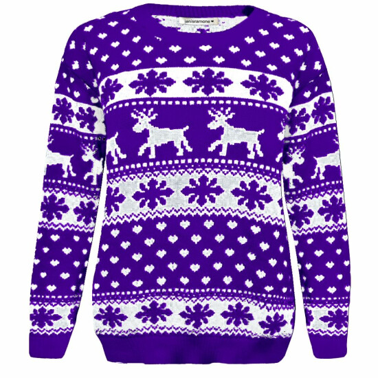 New Kids Girls Boys Xmas Reindeer Snowflake Knitted Christmas Novelty Jumper Top image {7}